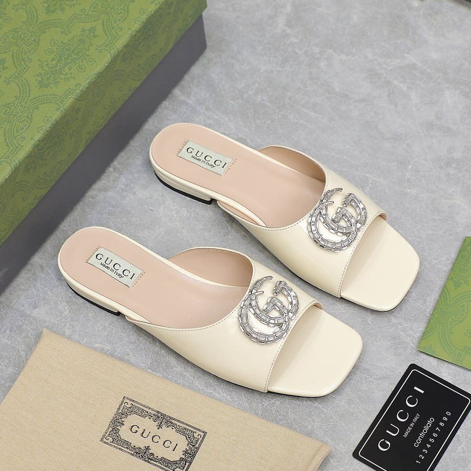 Gucci Gg Crystal Slippers White view 3