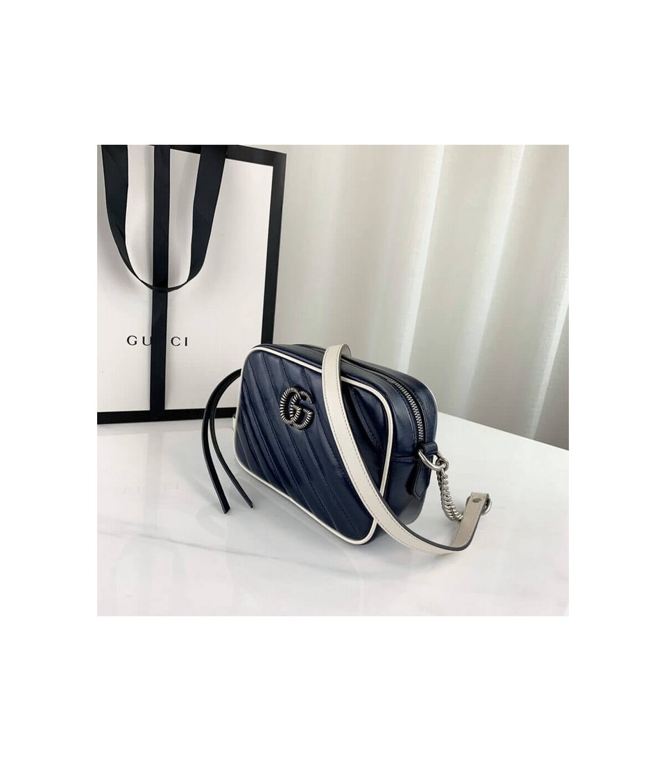 Gucci Diagonal GG Marmont Mini Bag Blue/White view 3