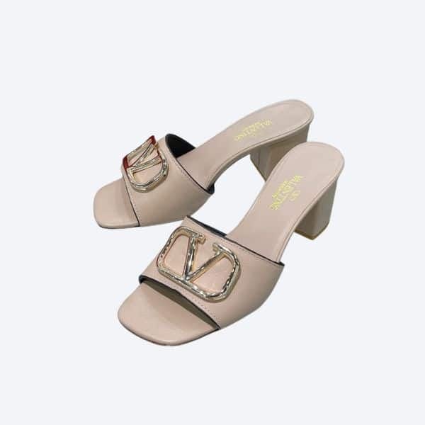 Valentino Vlogo Signature Square Toe Middle Heel Sliver And Poudre Slide Sandal view 2