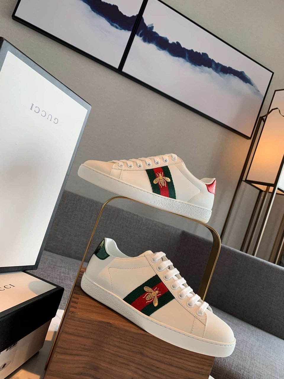Gucci Ace Embroidered Sneaker Bee White view 11