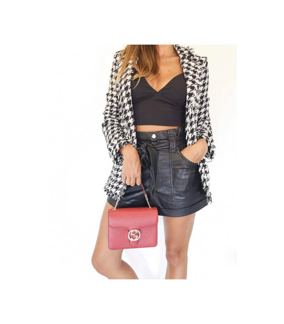 Gucci Interlocking Chain Leather Cross Body Bag Red 25cm view 6