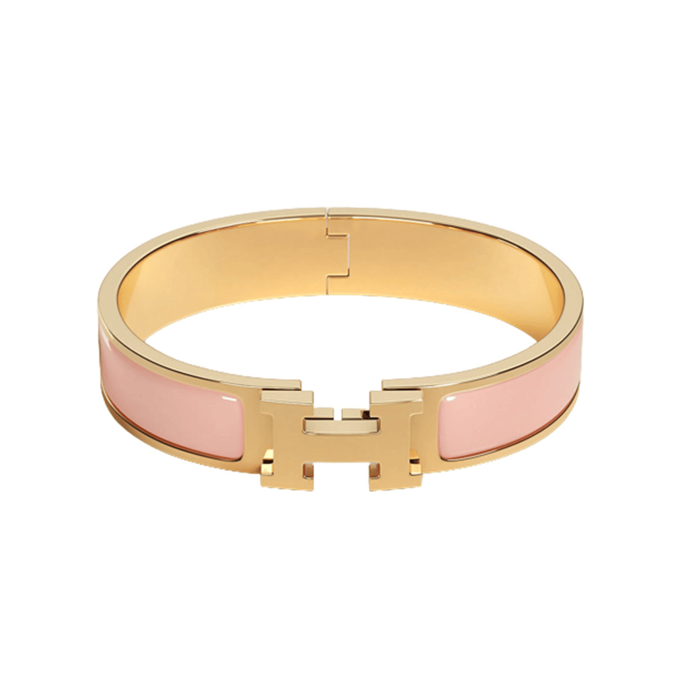 Hermes Clic H Bracelet in Gold and Pink view 2