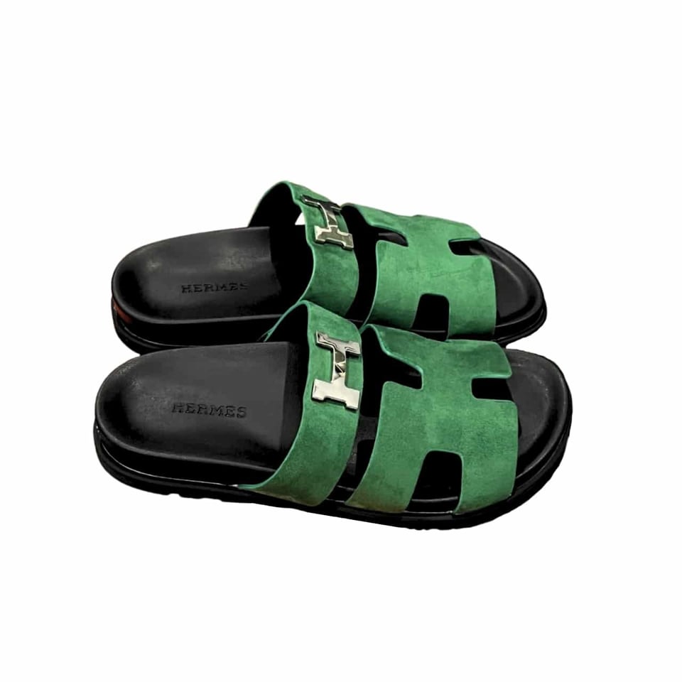 Hermes Chypre Sandal Suede H Logo Silver Hardware Green view 2