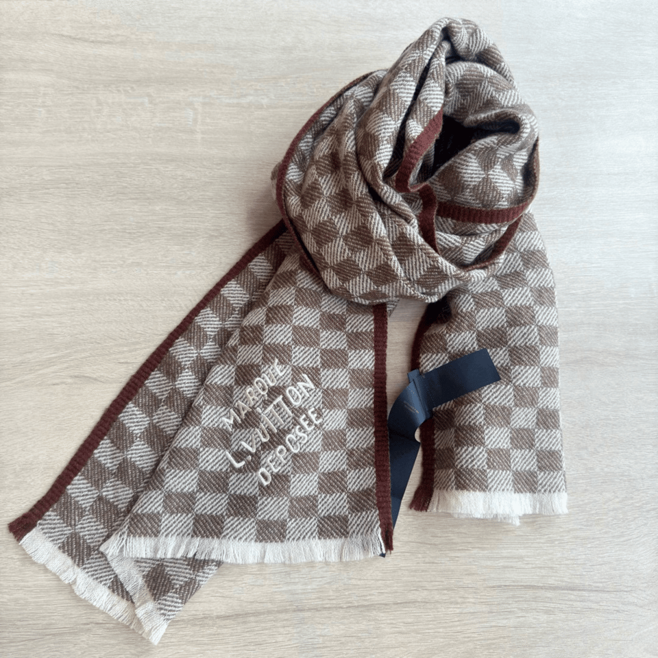 Louis Vuitton Damier Checkered Scarf Brown For Women 190cm view 4