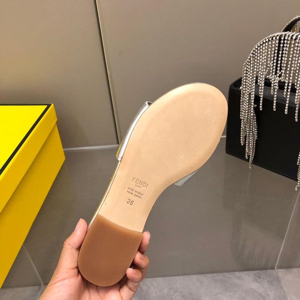 Fendi Baguette Silver Nappa Leather Slides 8R8136Ai16F0Ge7 view 3