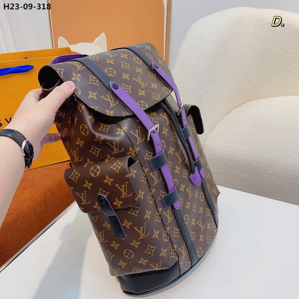 Louis Vuitton Christopher Backpack Monogram Macassar Canvas Brown And Purple 45Cm M46247 view 3