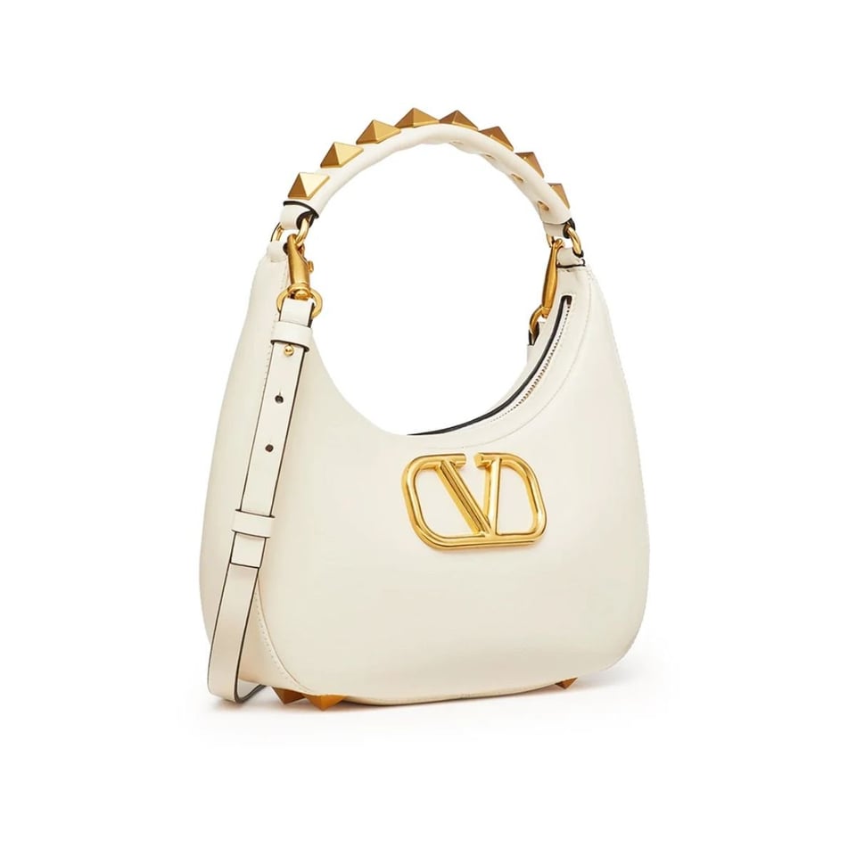 Valentino Garavani Stud Sign Calfskin Hobo Bag in Light Ivory 30cm view 4