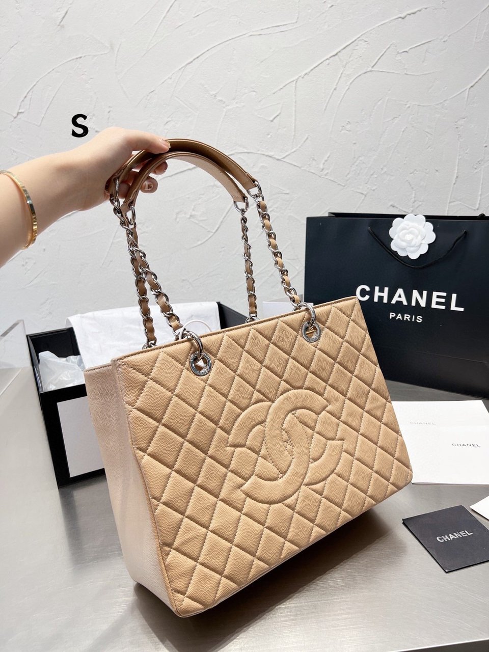 Chanel Grand Shopping Tote Bag Beige Caviar 33Cm/13in view 6