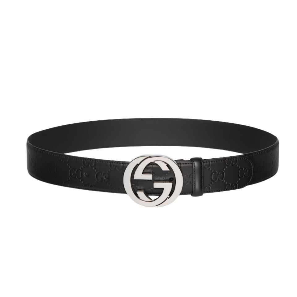 Gucci Belt With Interlocking G Buckle Black Gucci Signature Leather ‎411924 CWC1N 1000