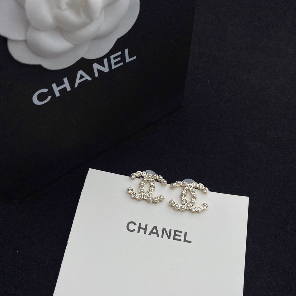 Chanel Cc Crystal Pearl Silver Earrings view 2
