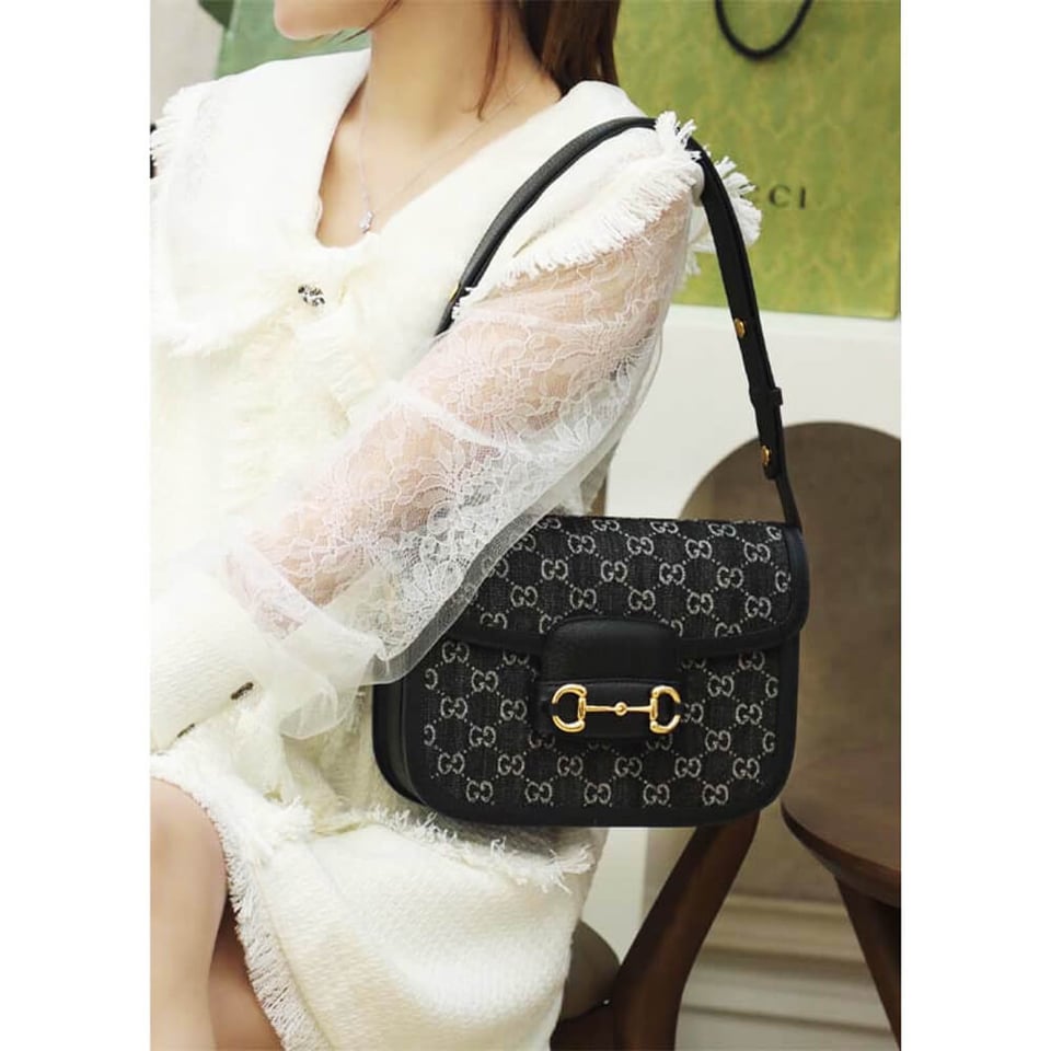 Gucci Horsebit 1955 Denim Shoulder Bag Black view 4