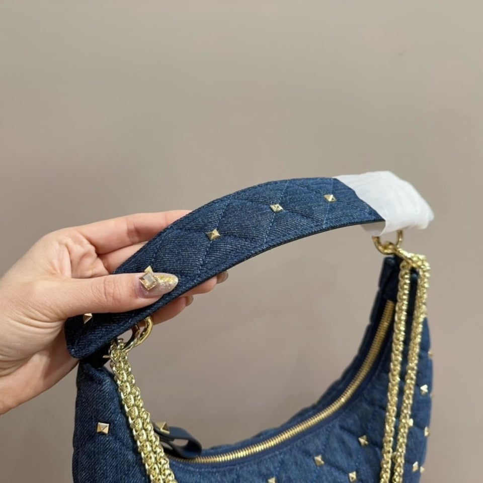 Valentino Garavani Rockstud Spike Denim Hobo Bag In Denim Blue 28Cm 3W2B0M32Bmk view 5