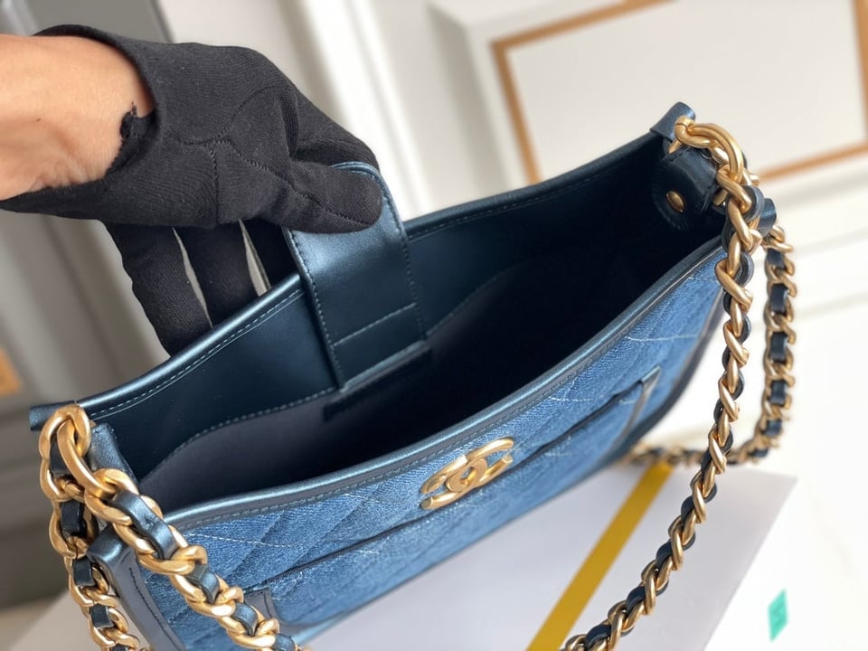 Chanel 24S 20Cm Hobo Bag Blue Denim Gold Hardware view 3