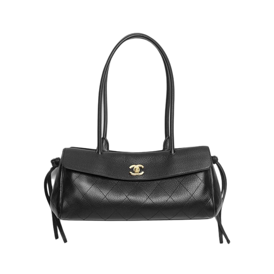 Chanel Small Shopping Bag Calfskin With Grain Effect &amp; Gold Metallic Black 32cm/12.6in AS6288