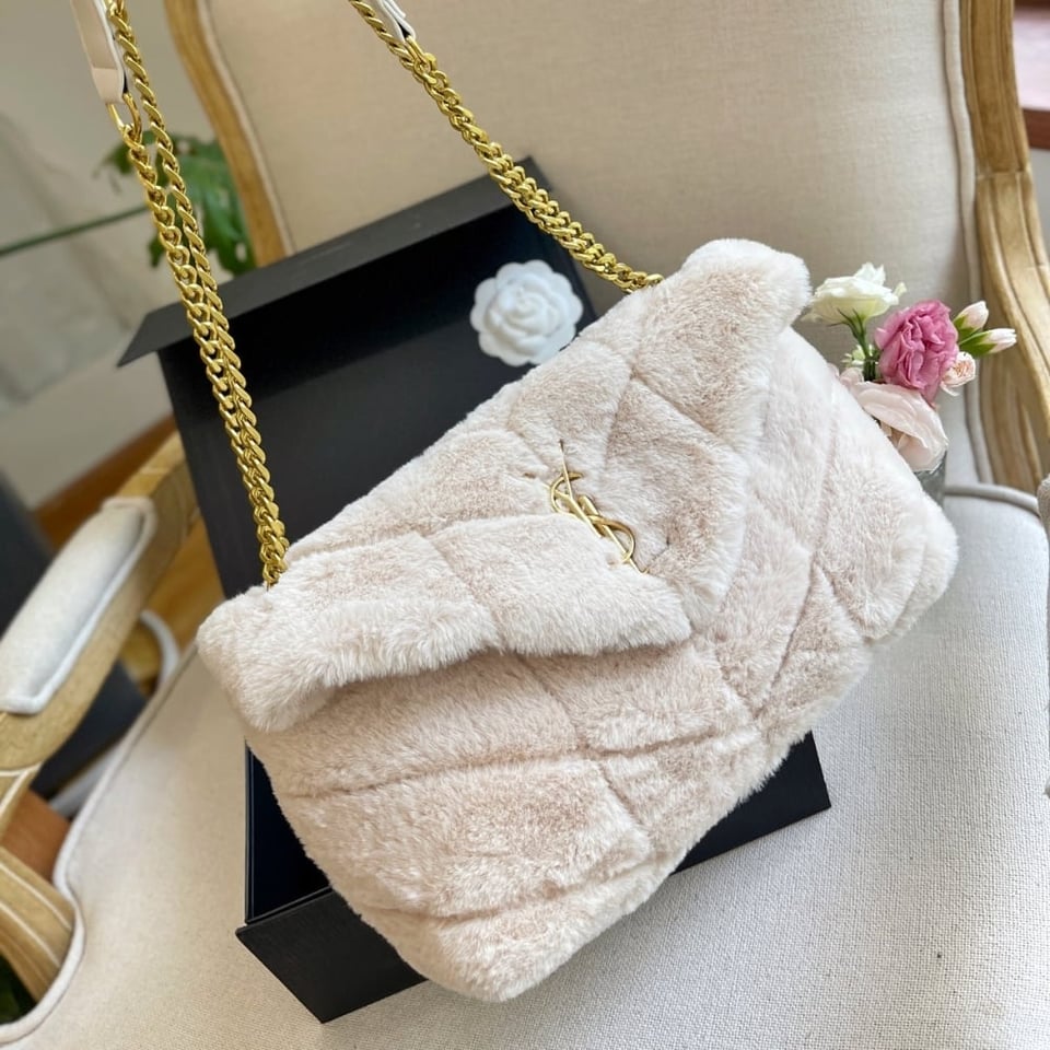 Saint Laurent Puffer Bag In Shearling White 28Cm view 3
