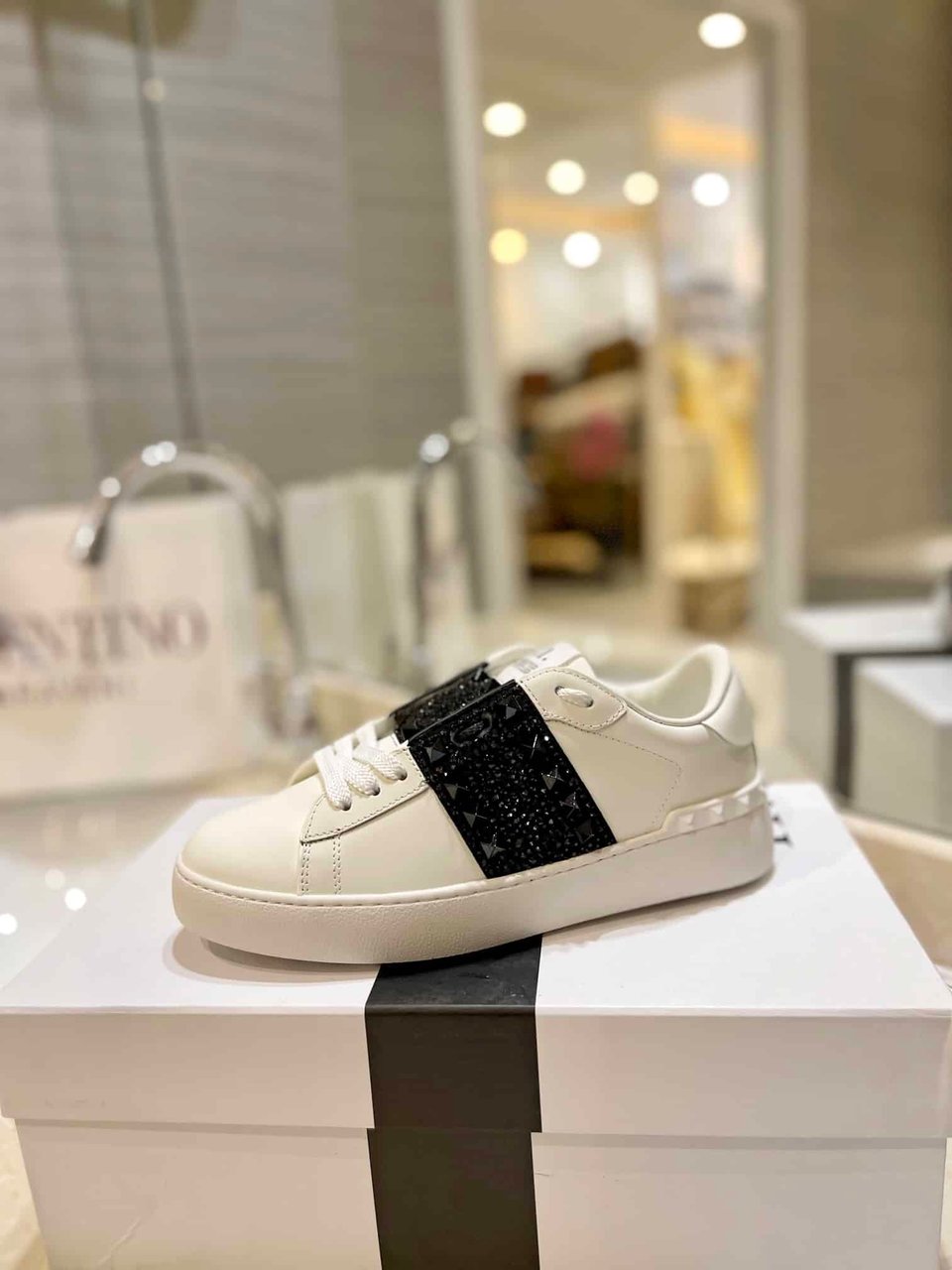 Valentino Garavani Rockstud Untitled Crystal Embellished Leather Sneakers Black view 7