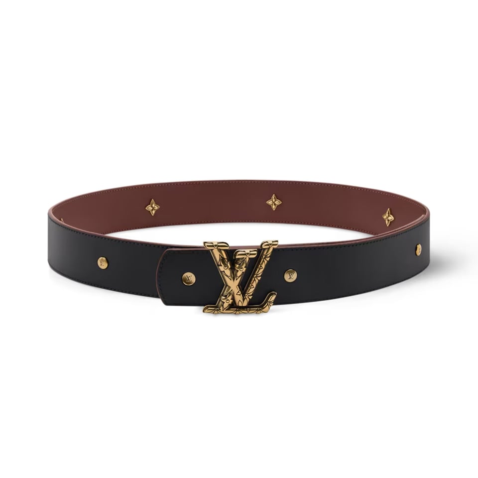 Lv Dimension Drift Flower Studs 40mm Reversible Belt Brown M4722U view 3