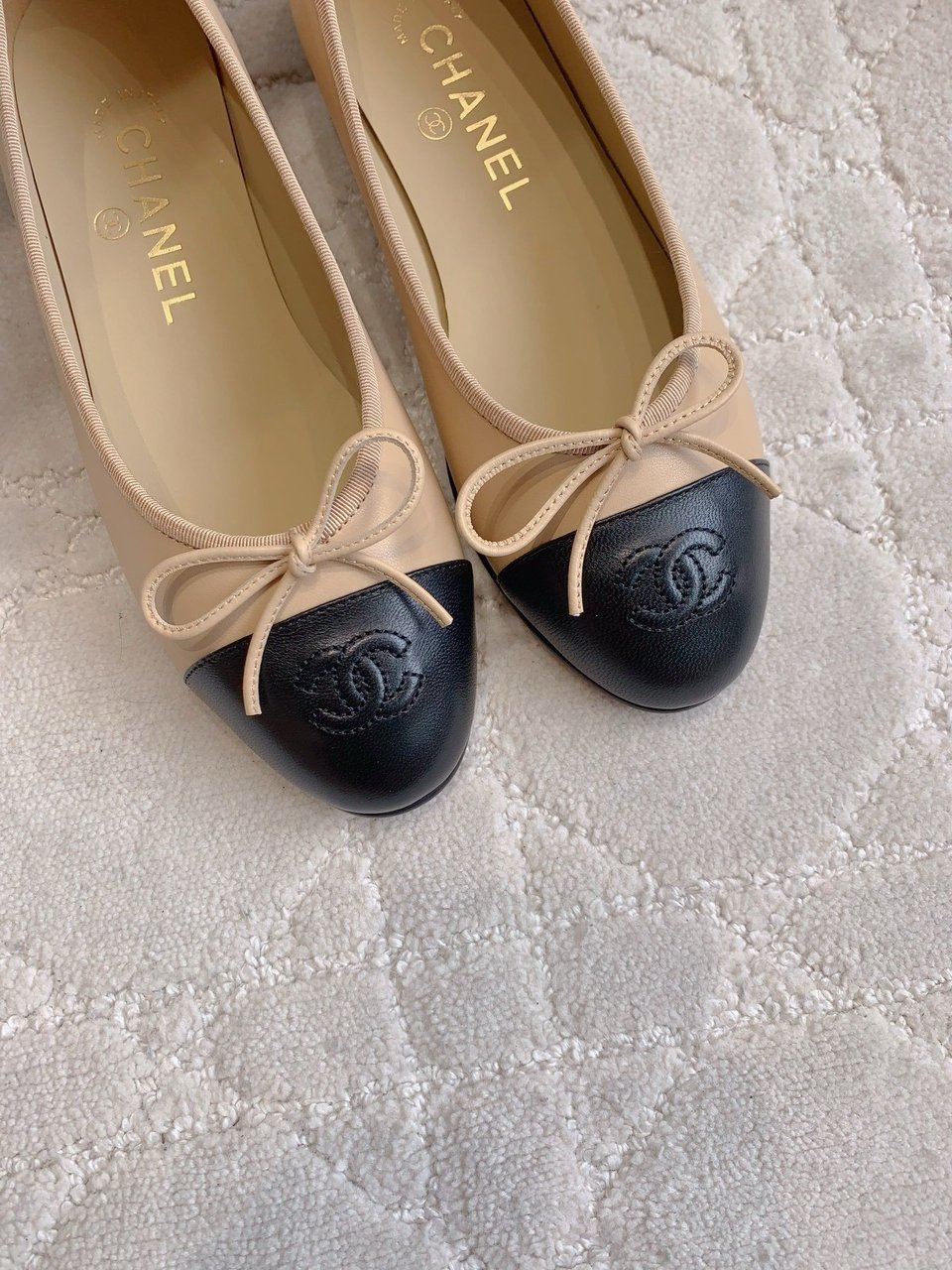Chanel Cambon Leather Ballet Flats Beige For Women view 9