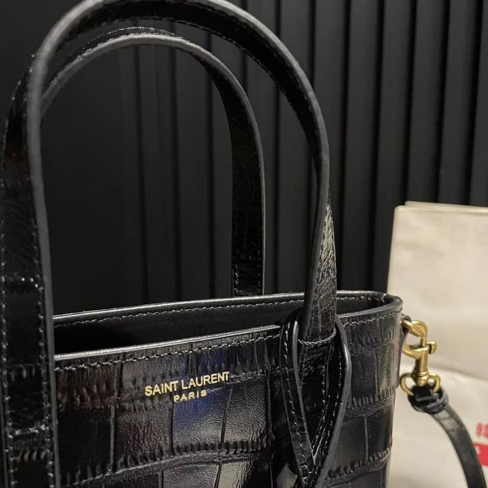 Saint Laurent Toy Shopping Tote Bag Crocodile Black 18Cm view 6