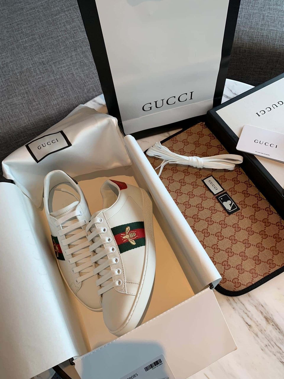 Gucci Ace Embroidered Sneaker Bee White view 9