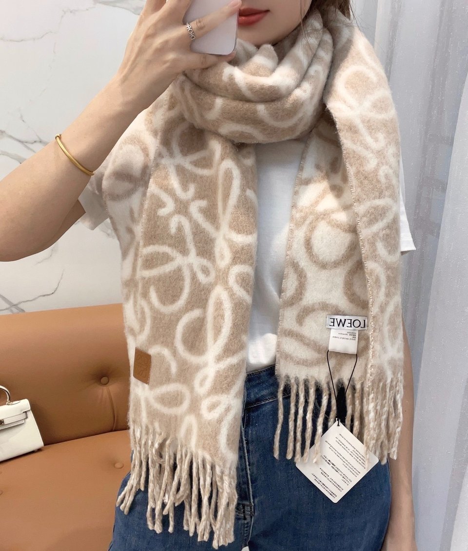 Loewe Mohair Scarf Anagram Beige For Women 186cm view 7