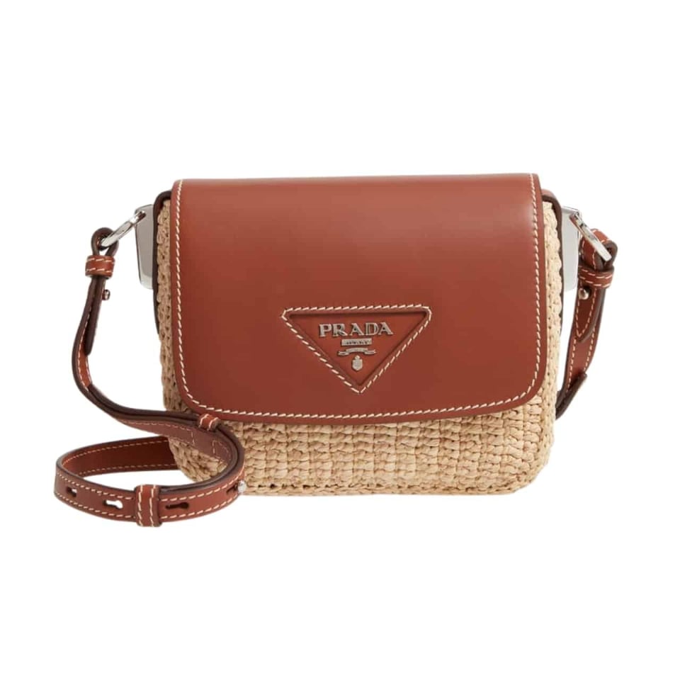 Prada Raffia And Leather Crossbody Bag Naturale Brown 20Cm view 2