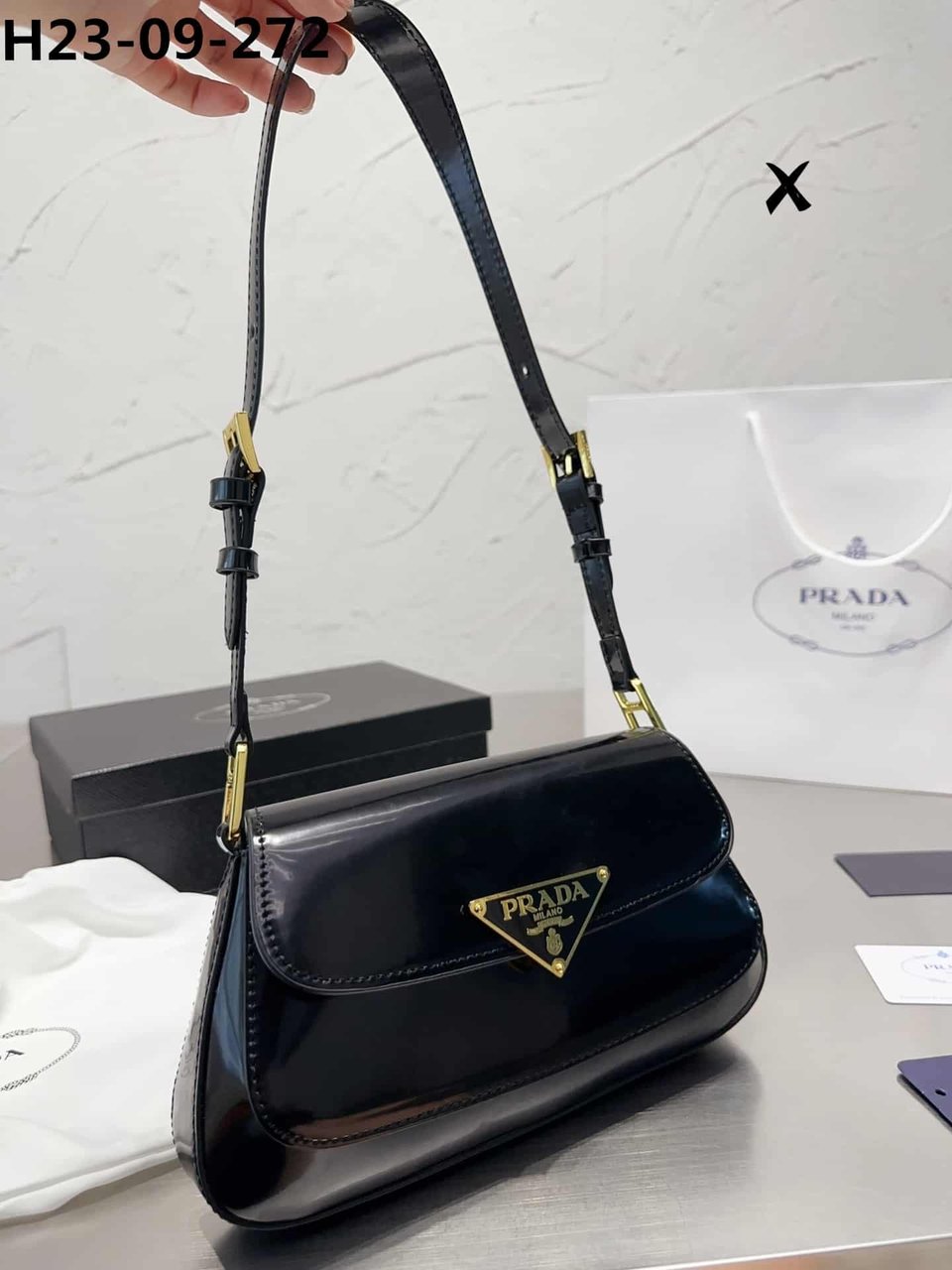 Prada Brushed Leather Bag Black 27Cm view 3