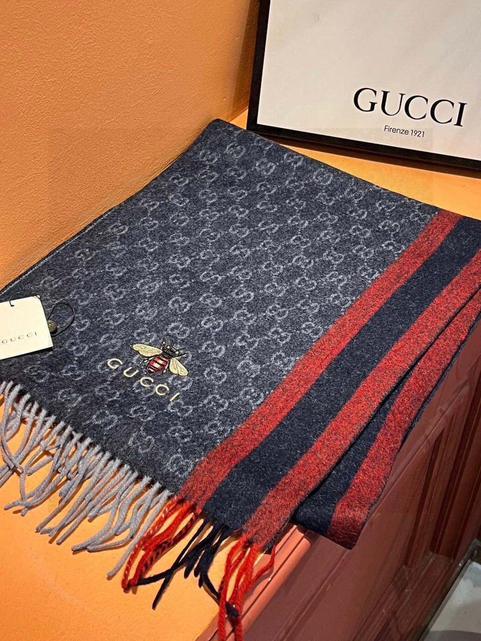 Gucci Cashmere Scarf Stripe Blue Red For Women 190cm view 5