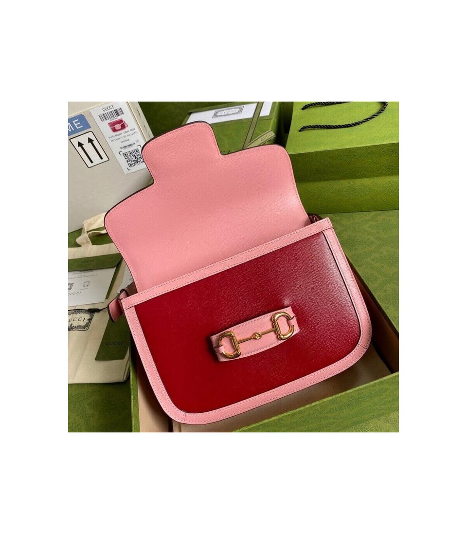 Gucci Horsebit 1955 Small Shoulder Bag Red and Pink Leather view 9