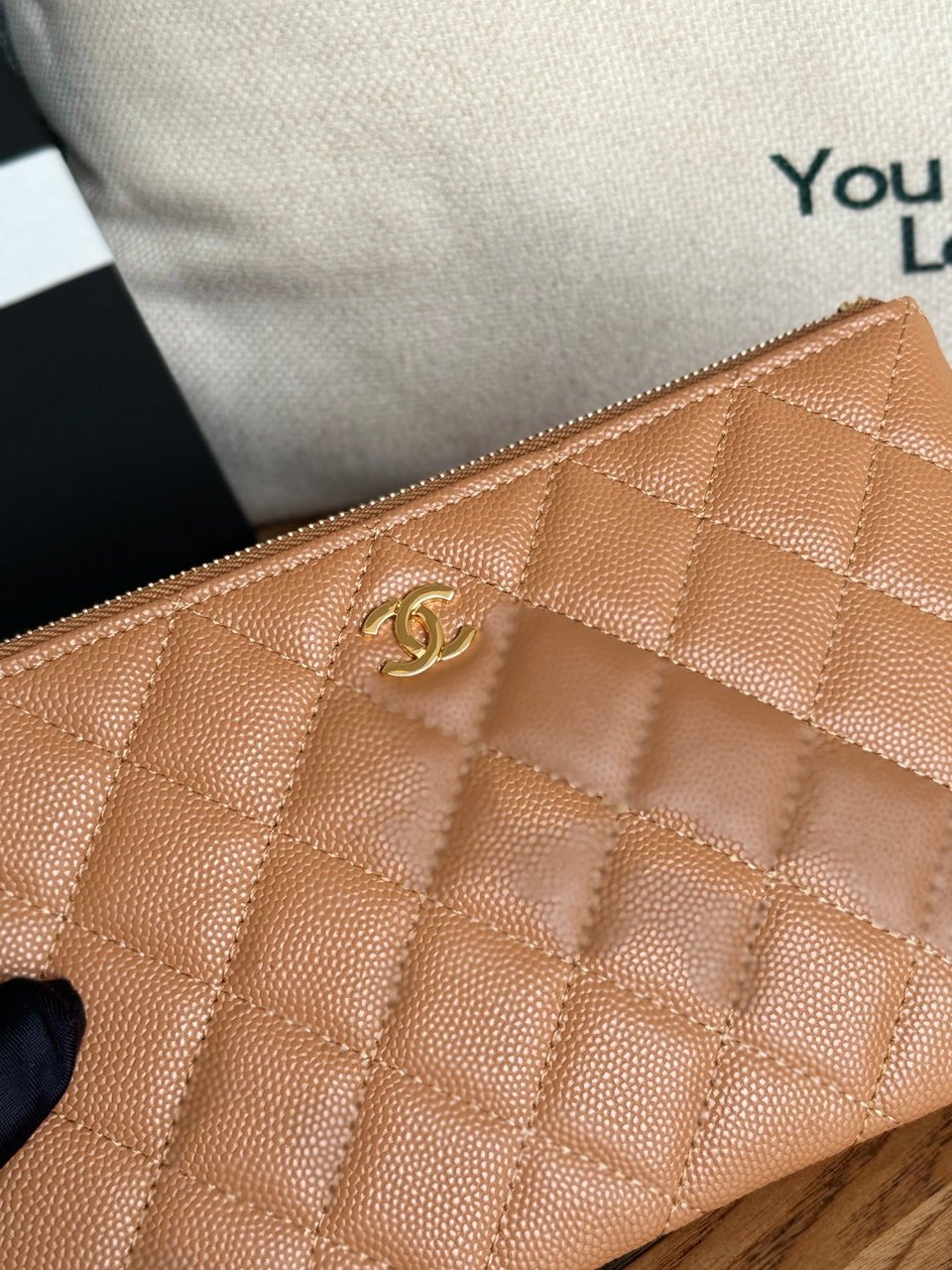 Chanel Zipped Wallet 20Cm Brown Quilted Caviar Gold Hardware view 3