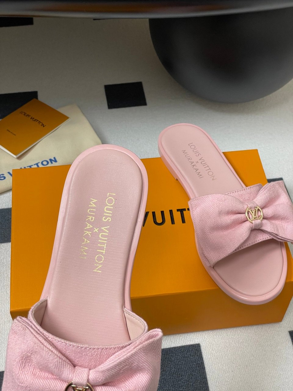 Louis Vuitton x Takashi Murakami Lily Flat Mule Bow Slide Sandals Black Canvas 1AGVYA view 4