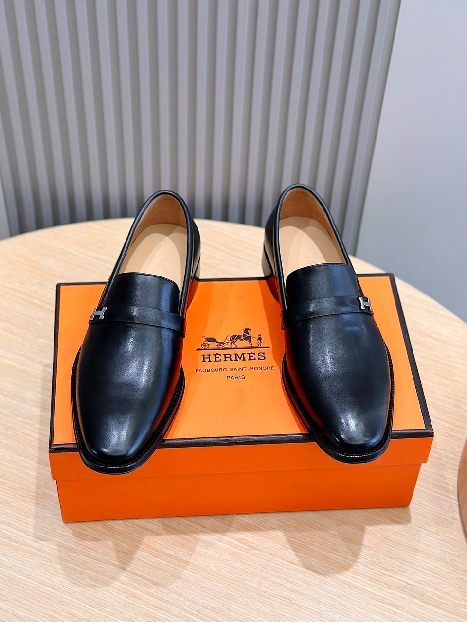 Hermes Paris Loafers Black Calfskin Mini H Hardware- Shoes for Men view 2