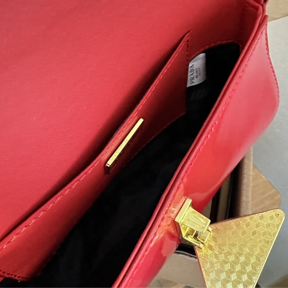 Prada Patent Leather Shoulder Bag In Cherry Red 25Cm view 8