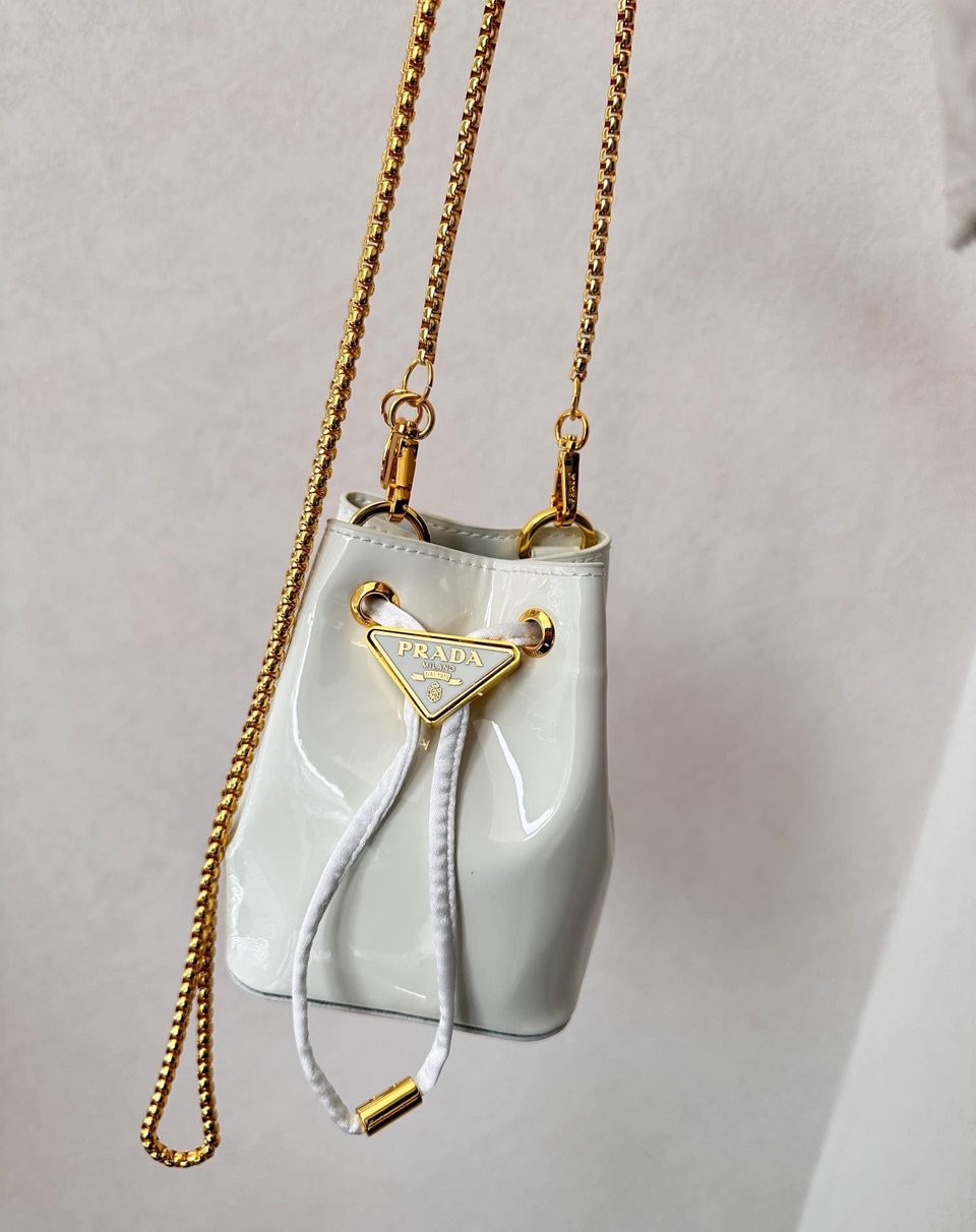 Prada Patent Leather Mini Pouch White 14Cm view 3