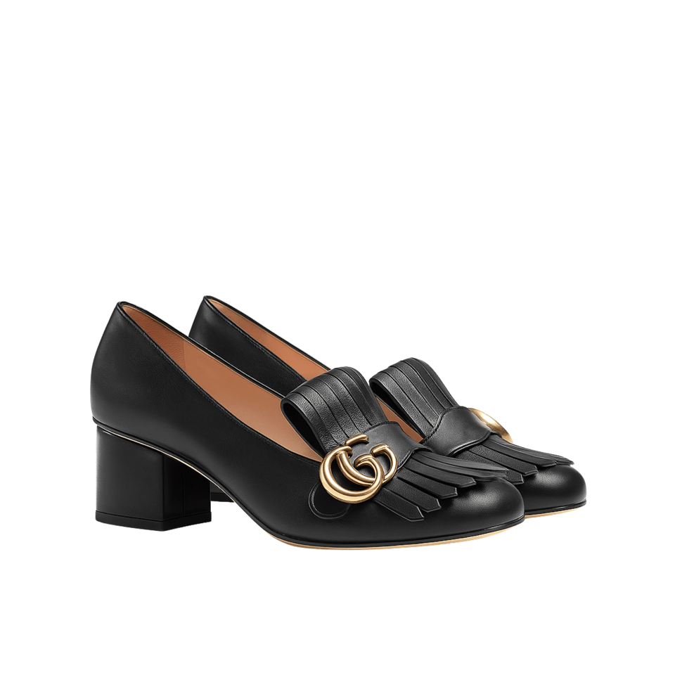 Gucci Wmns Black Leather Mid-Heel Pump 408208 C9D00 1000 view 2