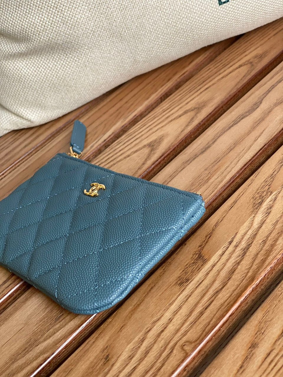 Chanel Zipped Wallet 15 Dark Cloud Blue Caviar Gold Hardware view 3