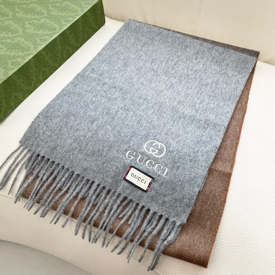 Gucci Cashmere Scarf Colorblock Brown Gray For Women 190cm view 3