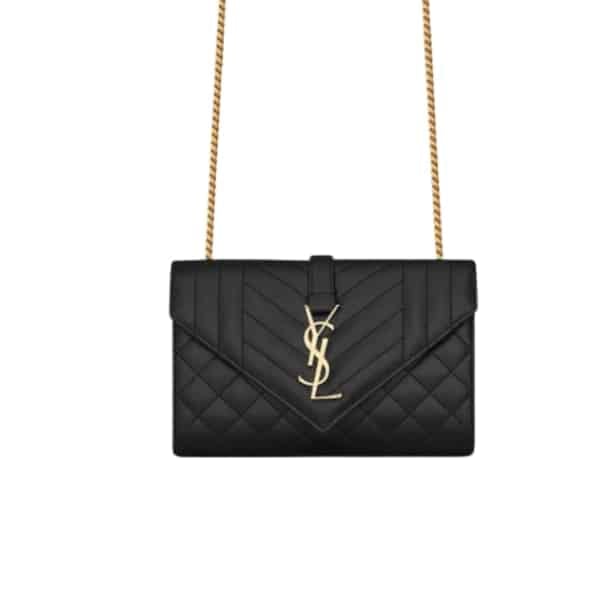 Saint Laurent Envelope Small Bag In Mix Matelasse Grain De Poudre Embossed Black Gold 21Cm view 2