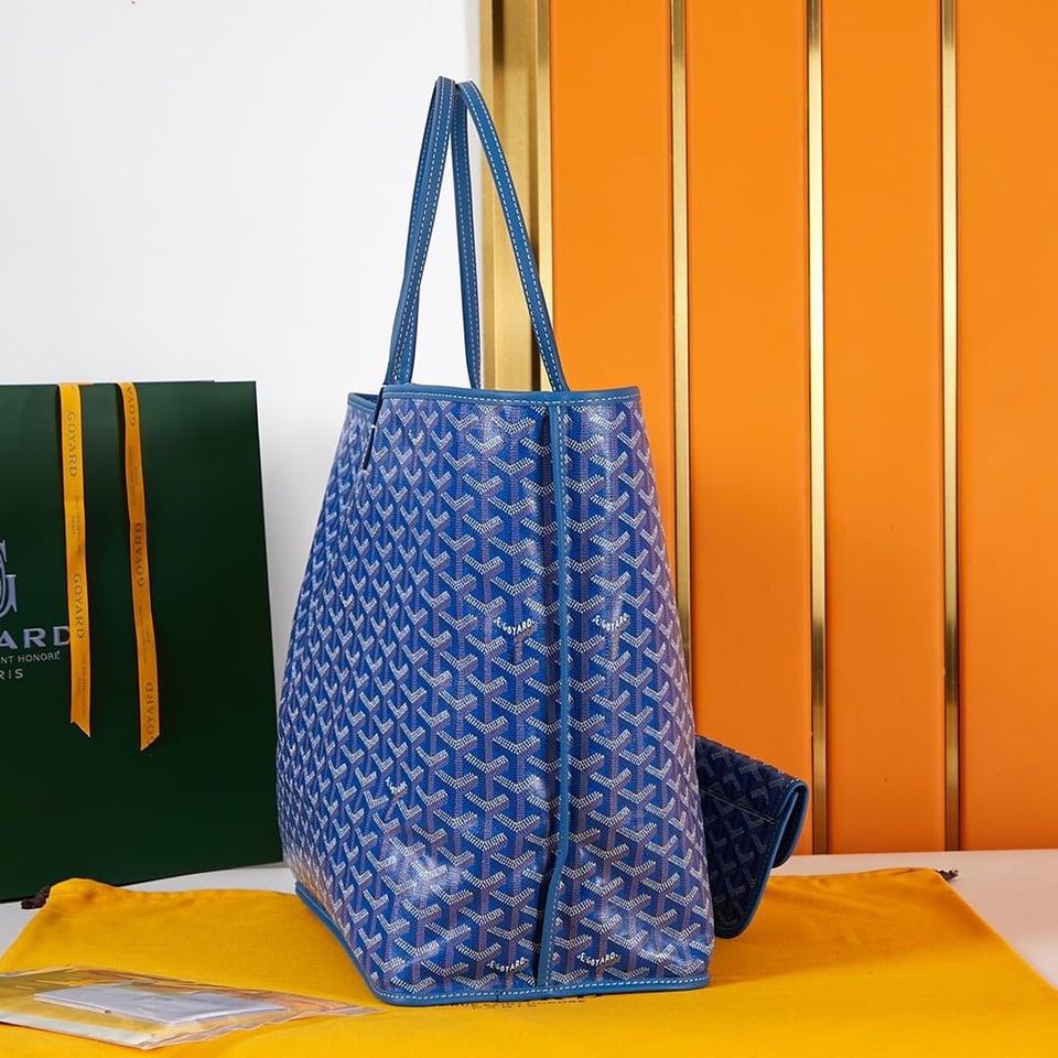 Goyard Saint Louis Gm 40 Blue Canvas Chevroches Calfskin view 10
