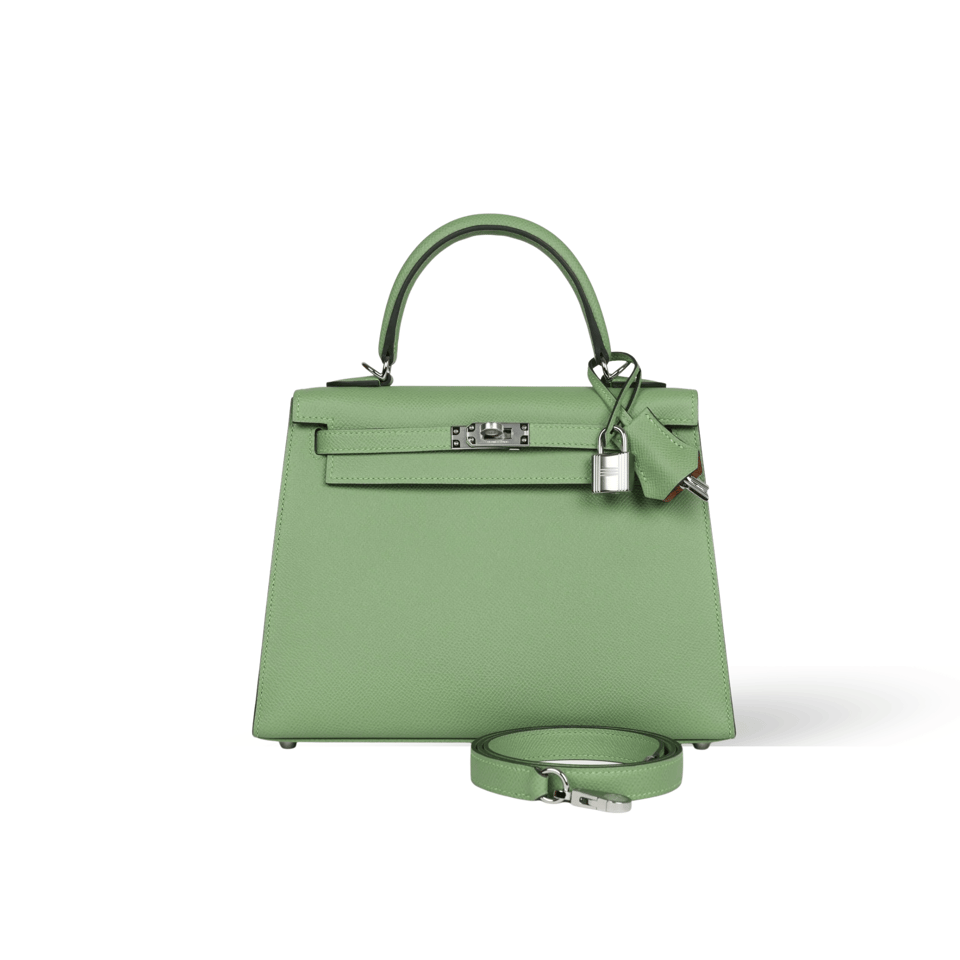 Hermes Kelly 25 Bag In Vert Criquet Epsom Leather For Women 25cm/10in view 2