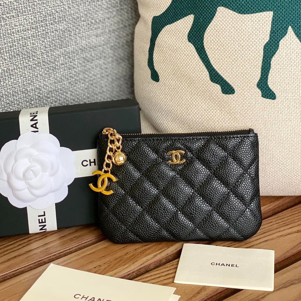 Chanel Zipped Wallet 14Cm Black Caviar Gold Hardware view 2