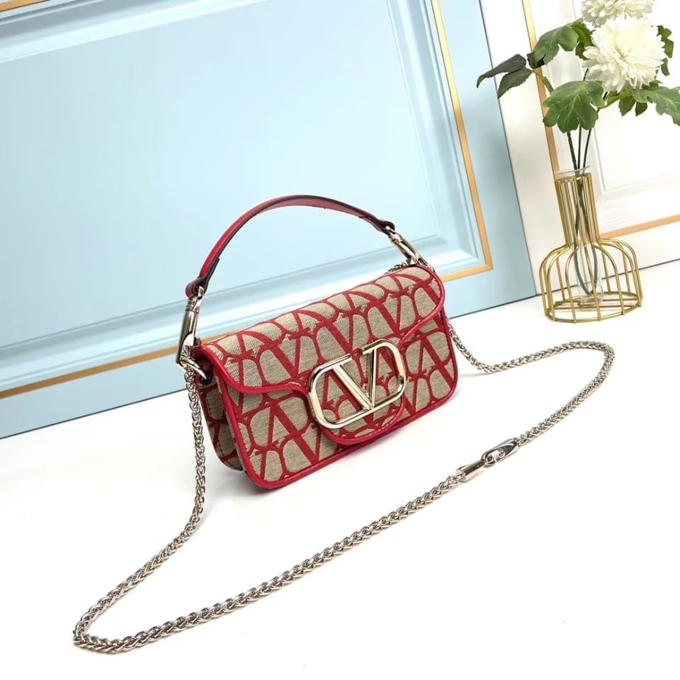Valentino Garavani Locò Toile Iconographe Shoulder Bag Red 20Cm view 5