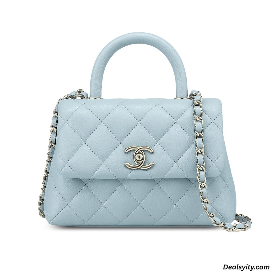 Chanel Coco Classic Flap Bag 24cm/9.4in Caviar Leather Silver Hardware – Light Blue