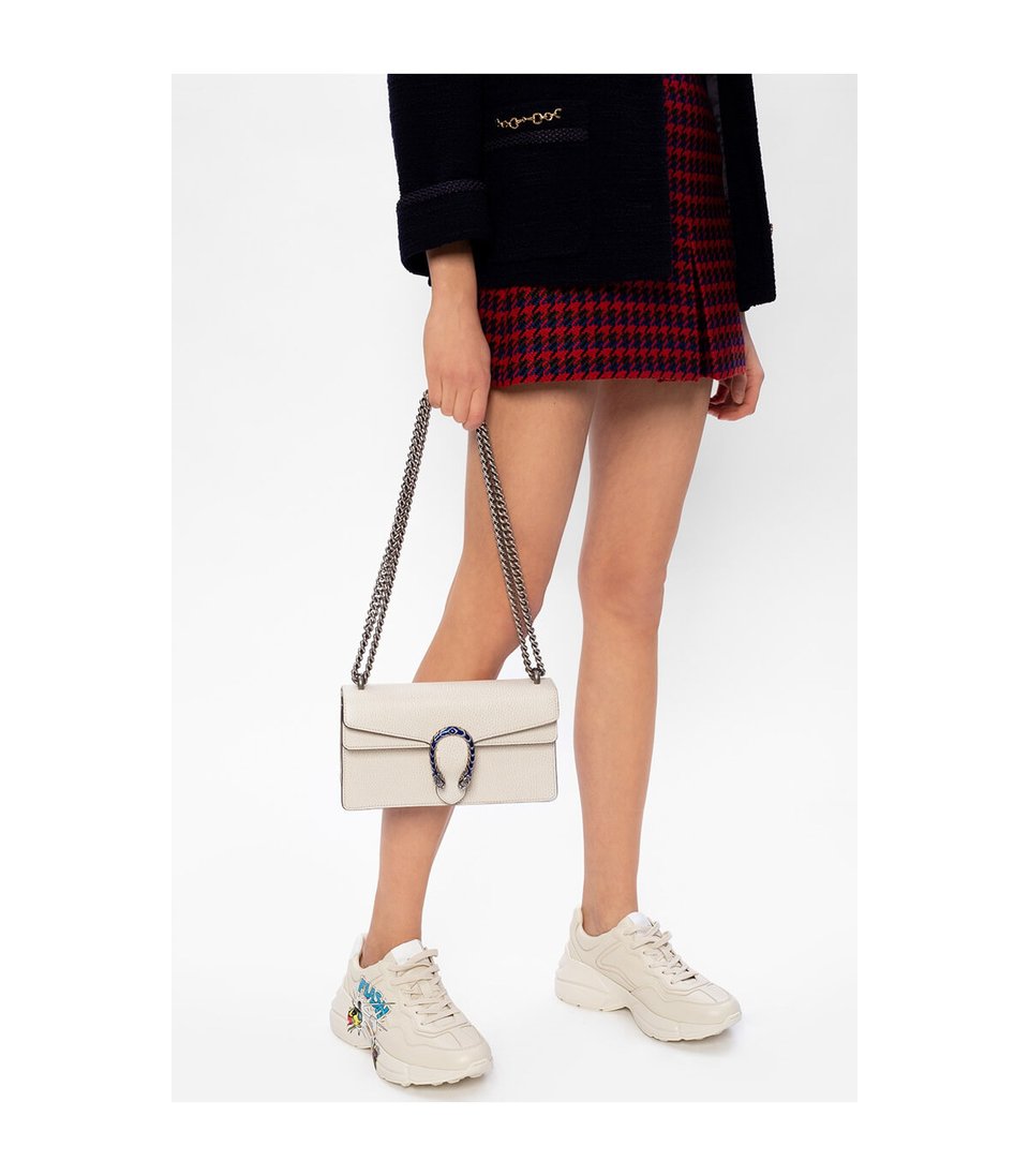 Gucci Dionysus Small Shoulder Bag in White Leather view 3
