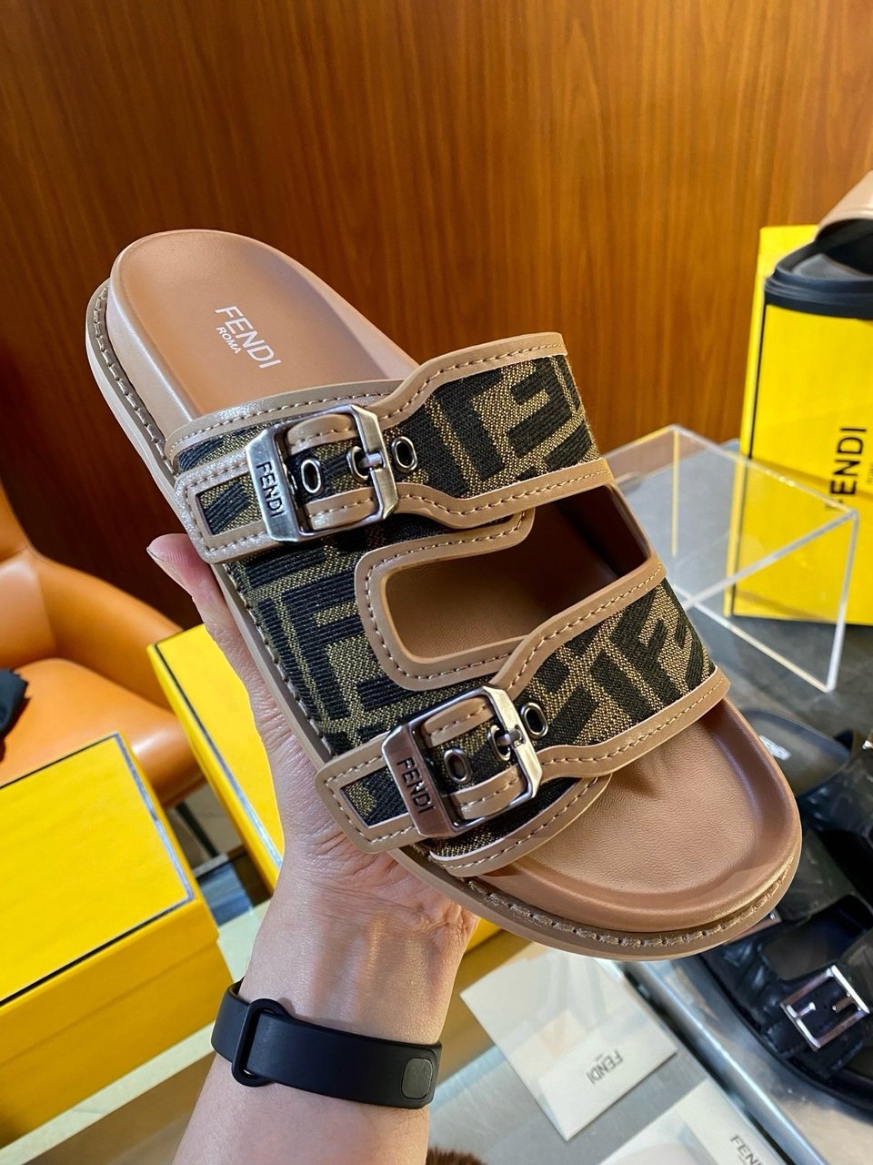 Fendi FF Jacquard Double Buckle Slide Sandals for Men view 4