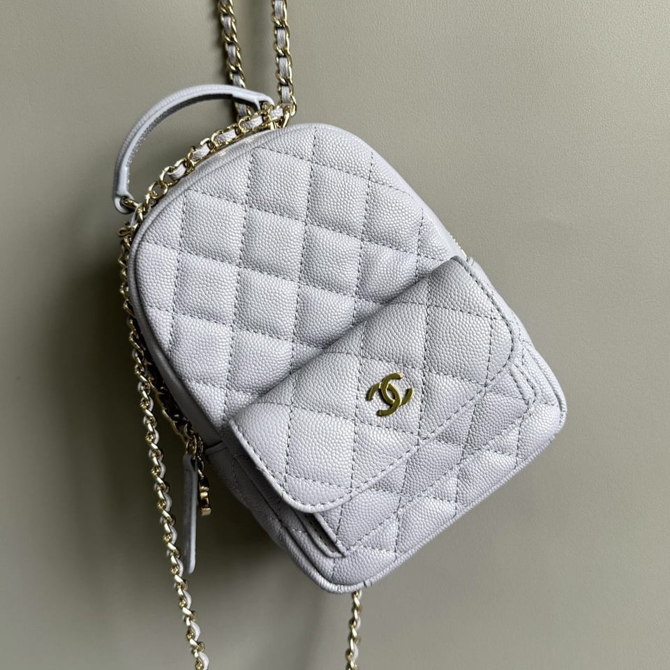 Chanel Mini 18 Backpack White Caviar Light Gold Hardware view 2