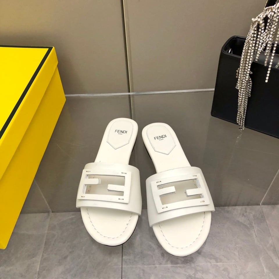 Fendi Baguette White Leather Slides view 7