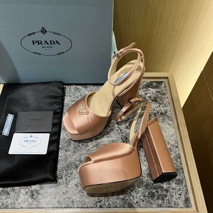 Prada High-Heeled Satin Beige Sandals view 6