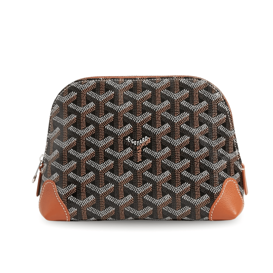 Goyard Vendôme Cosmetic Pouch 17cm Black Goyardine Canvas And Tan Calfskin Trim