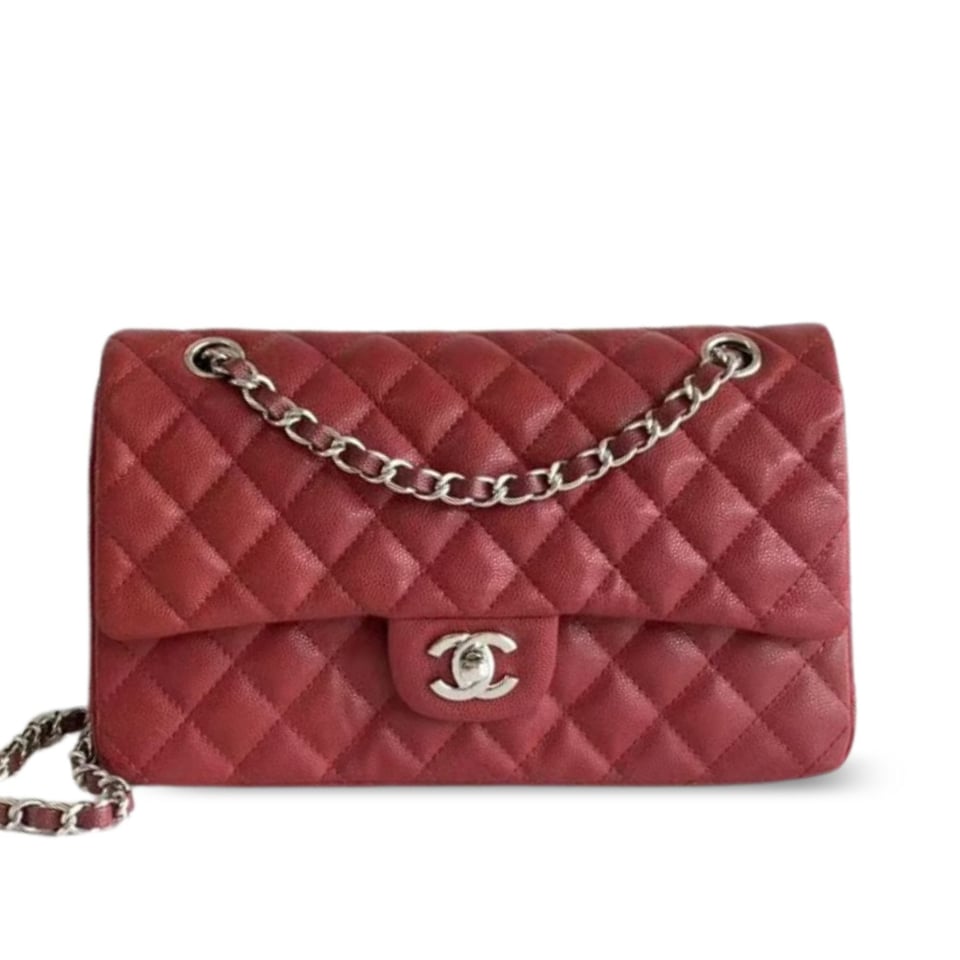 Chanel Classic Flap Bag 25 cm Red Silver-Tone Hardware A01112 view 2